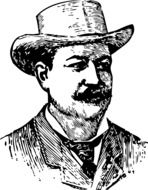 black and white portrait of a man with a mustache and a hat