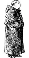 black and white graphic image of a monk in profile