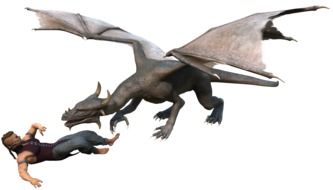 man lies near the dragon in fantasy
