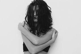 Black and white photo of the brunette girl
