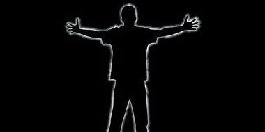 Man with wide open hands, silhouette, Glow outline