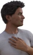 young asian man with hand on chest