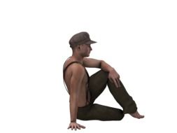 man in overalls in profile