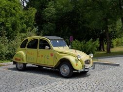 yellow retro hippie car