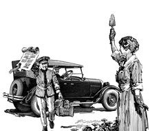 people on the background of a vintage car