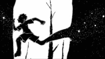 Painting of running boy at night