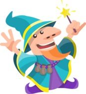 drawing of a funny wizard with a magic stick