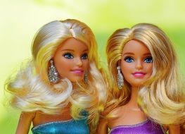 beautiful Barbie dolls on a green background