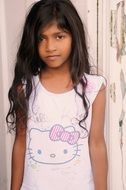 asian girl in pink kitty dress