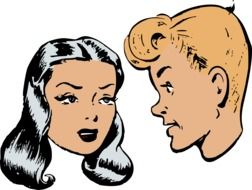 retro comics girl and boy drawing