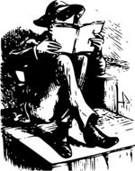 black and white drawing of a man with a book