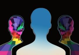 silhouettes heads on a black background