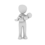 a parent with a child in her arms as a 3d model