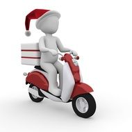 Santa Claus on a scooter with a gift on the trunk