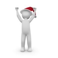 Santa Claus with his arms raised over white background