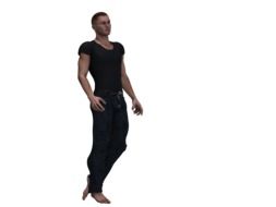 a man in a black T-shirt and trousers