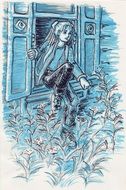 drawing with a felt-tip pen in the form of a girl by the window