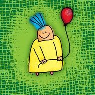 cartooned character with air balloon