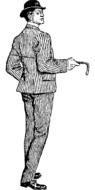 Black and white drawing of the Dapper man with the cane