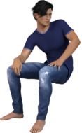 A man in jeans and a blue T-shirt on a white background
