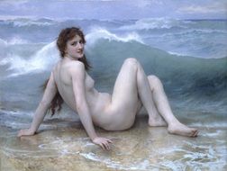 The Wave, naked girl at sea, painting by William-Adolphe Bouguereau