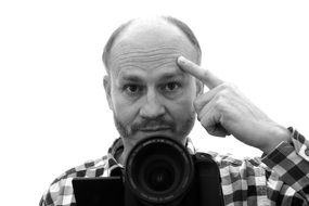 photographer with a camera in black and white image