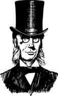 black and white drawing of a gentleman in a top hat