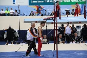 gymnast before the jump on a competition