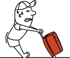 man drags heavy Luggage drawing
