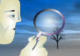 the outline of a person with a magnifying glass