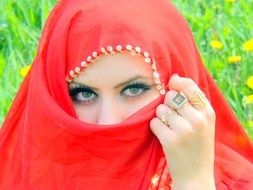 young Girl in Red scarf on head