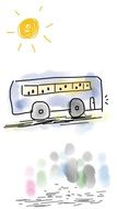 children's drawing of a bus on the road