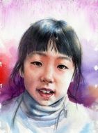 watercolor portrait of asian girl