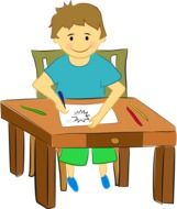 Child Boy sitting at table drawing sun
