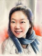 watercolor portrait of asian