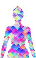 silhouette of a girl of different color cubes