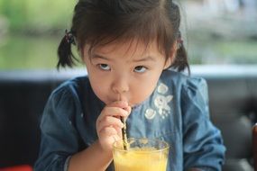 Portrait of Girl is drinking fresh juice in China