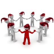 Clipart of Santa Clauses stood in a circle holding hands