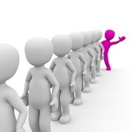 man shows his thumb at the end of the queue