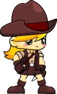 Adventurer, cartoon Blonde girl in hat with knife