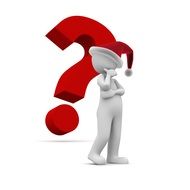 Santa Claus near the question mark on a white background