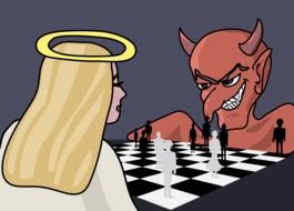 Clipart of an angel and a demon playing chess