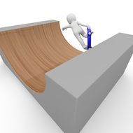 sportsman on a skateboard goes down on the trampoline