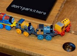 children's steam train on a wooden table