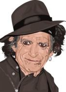 painted portrait of british rock star Keith Richards at white background