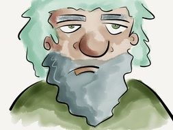 Drawing of the old man with the beard clipart