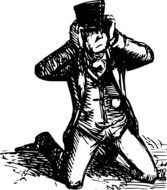 puzzled man on his knees drawing