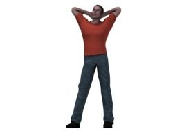 man in jeans and a red T-shirt