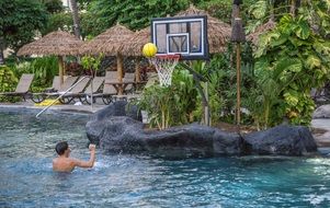 man playing basketball in water