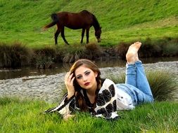 girl posing on pasture